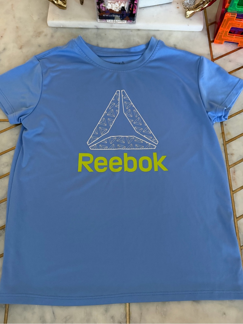 Reebok Light Blue Tee with Neon Yellow Logo